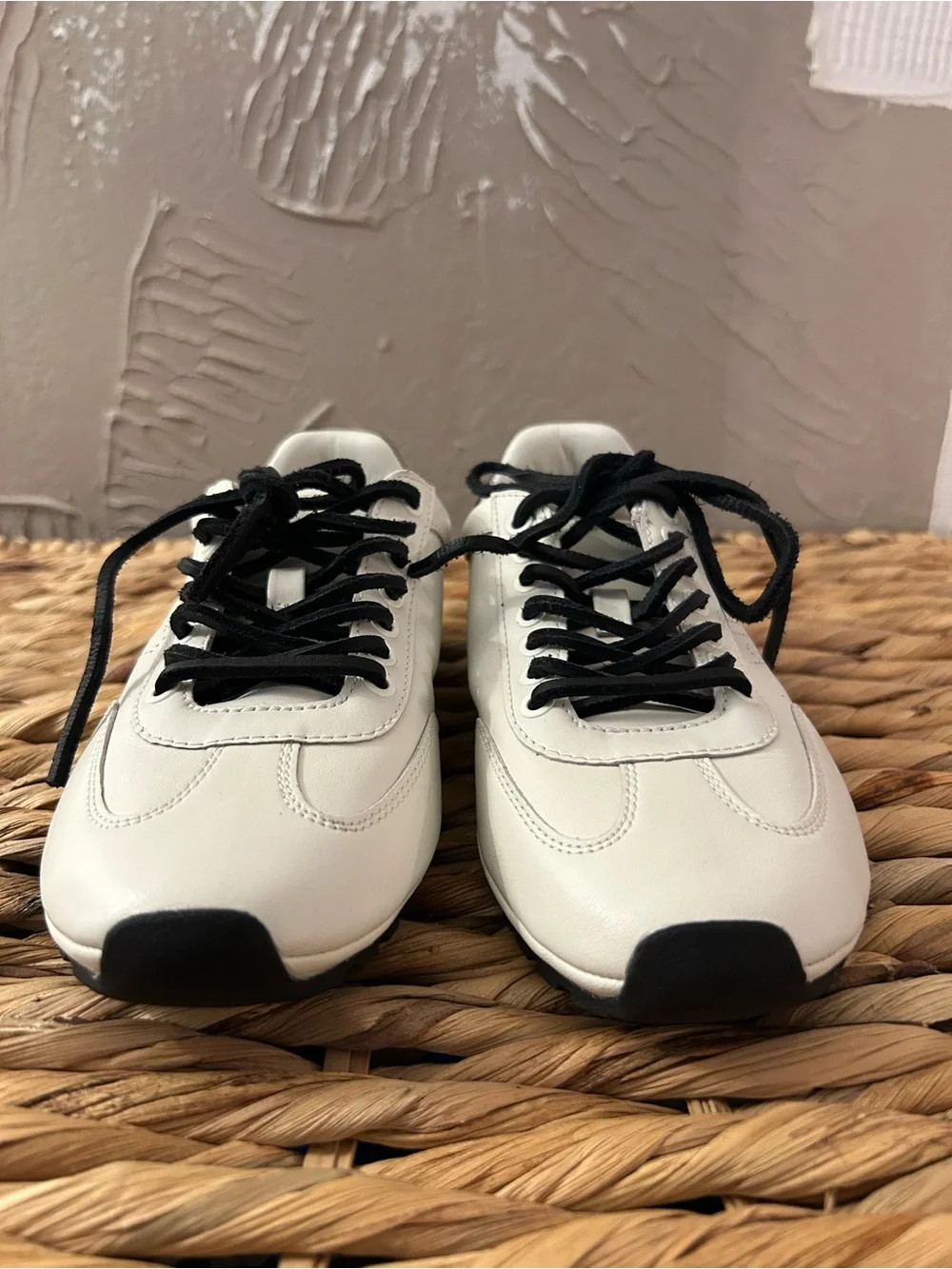 Tory Burch White Leather Sneakers with Black Accents